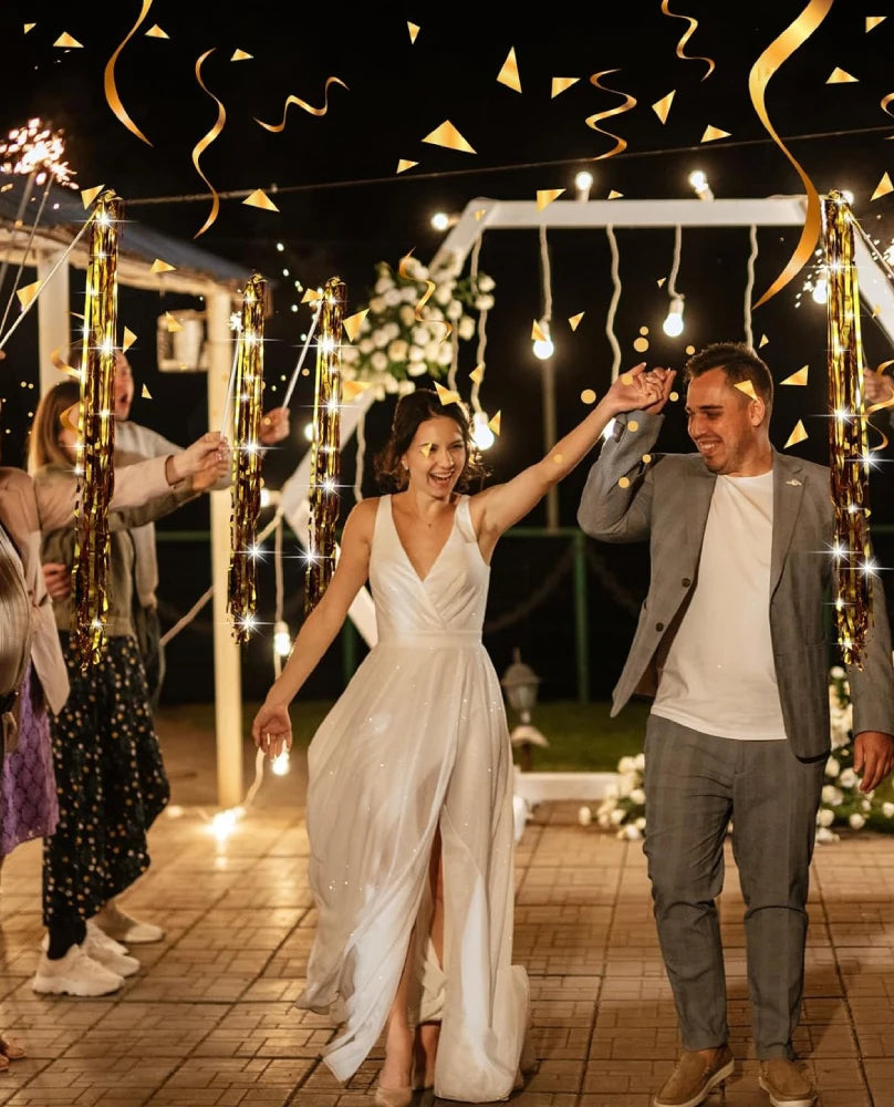 24-150Pcs Lighted Wedding Wands LED Tinsel Wedding Wands Light up Wedding Streamers for Wedding Send off Exits Party Favors Good Vibrations