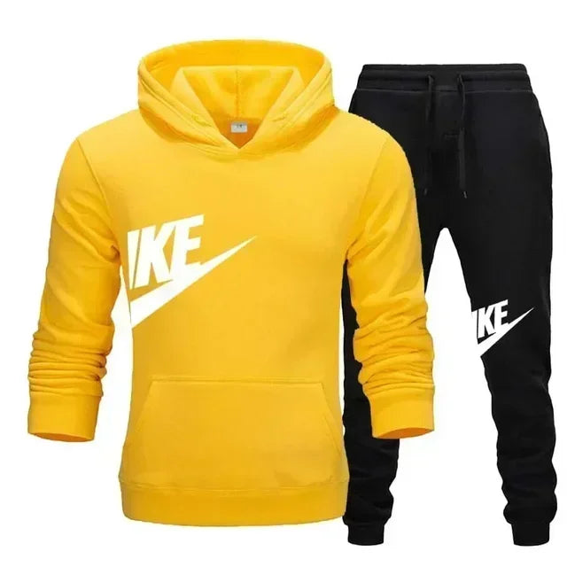 A new autumn and winter men's casual sportswear set of 2-piece hooded sweatshirt and long pants for outdoor fashionable jogging Good Vibrations