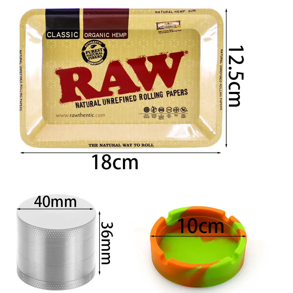 18cmx12.5cm Herb Tobacco Rolling Tray Set Silicone Ashtray Ash Tray 40mm Metal Herbal Grinder Kit Smoking Accessories Good Vibrations Adult Super Store