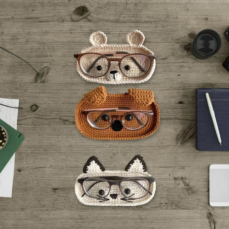 Handmade Crochet Cute Animal Theme Glasses Holder Eyeglass Protective Storage Tray for Home Desk Eyewear Organizers Gift Good Vibrations