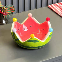 Ceramic Watermelon Shape Fruit Plate Cute Large Capacity Fruit Fork Dish with Forks Dessert Salad Bowl Cake Good Vibrations