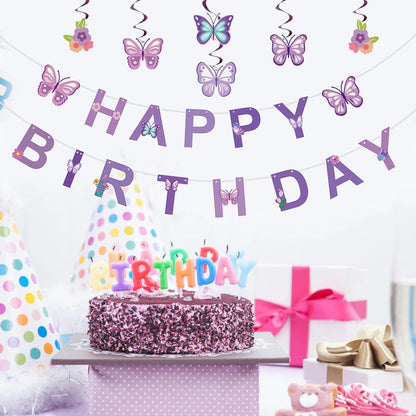 Pink Happy Birthday Banner With Butterfly Dancing Hanging Pendant Garlands  Girls Princess 1st Happy Birthday Party Decorations Good Vibrations