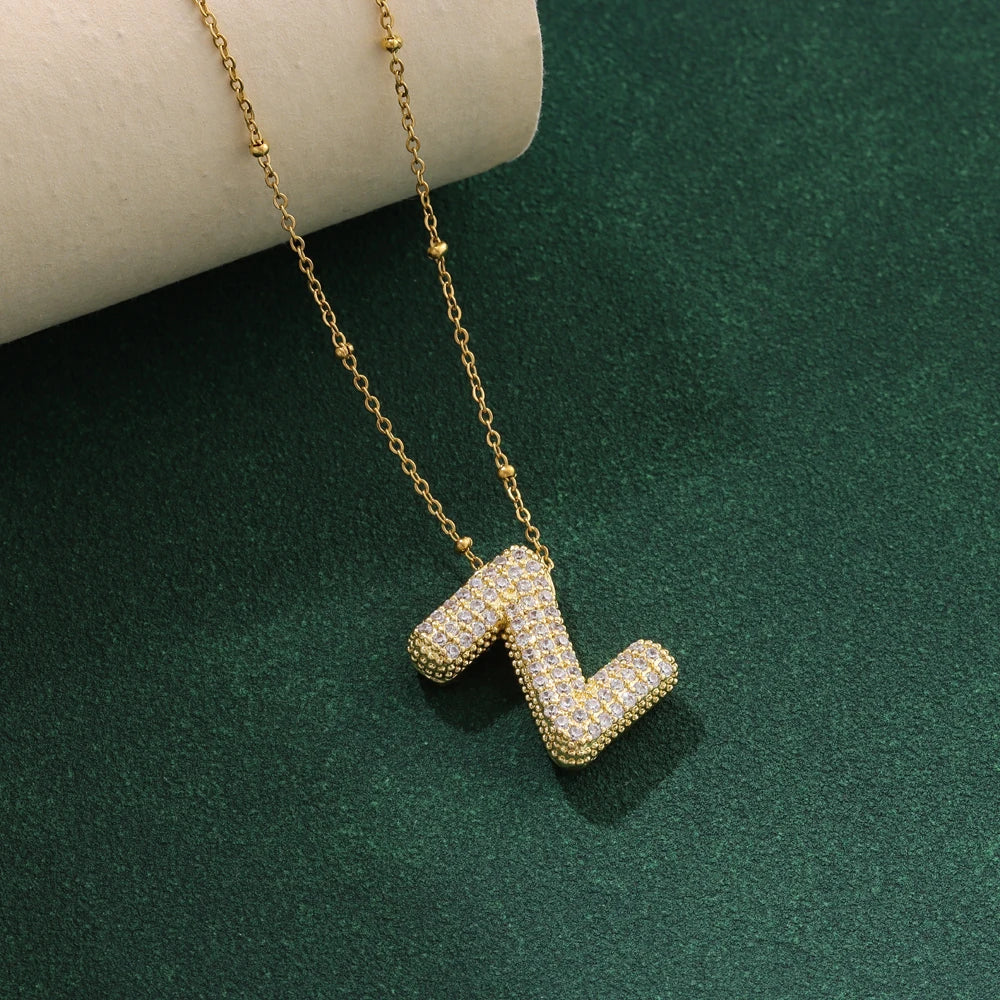 New Luxury Zircon Crystal 26 English Letters Stainless Steel Necklaces For Women Trendy Female Choker Chain Jewelry Wholesale Good Vibrations