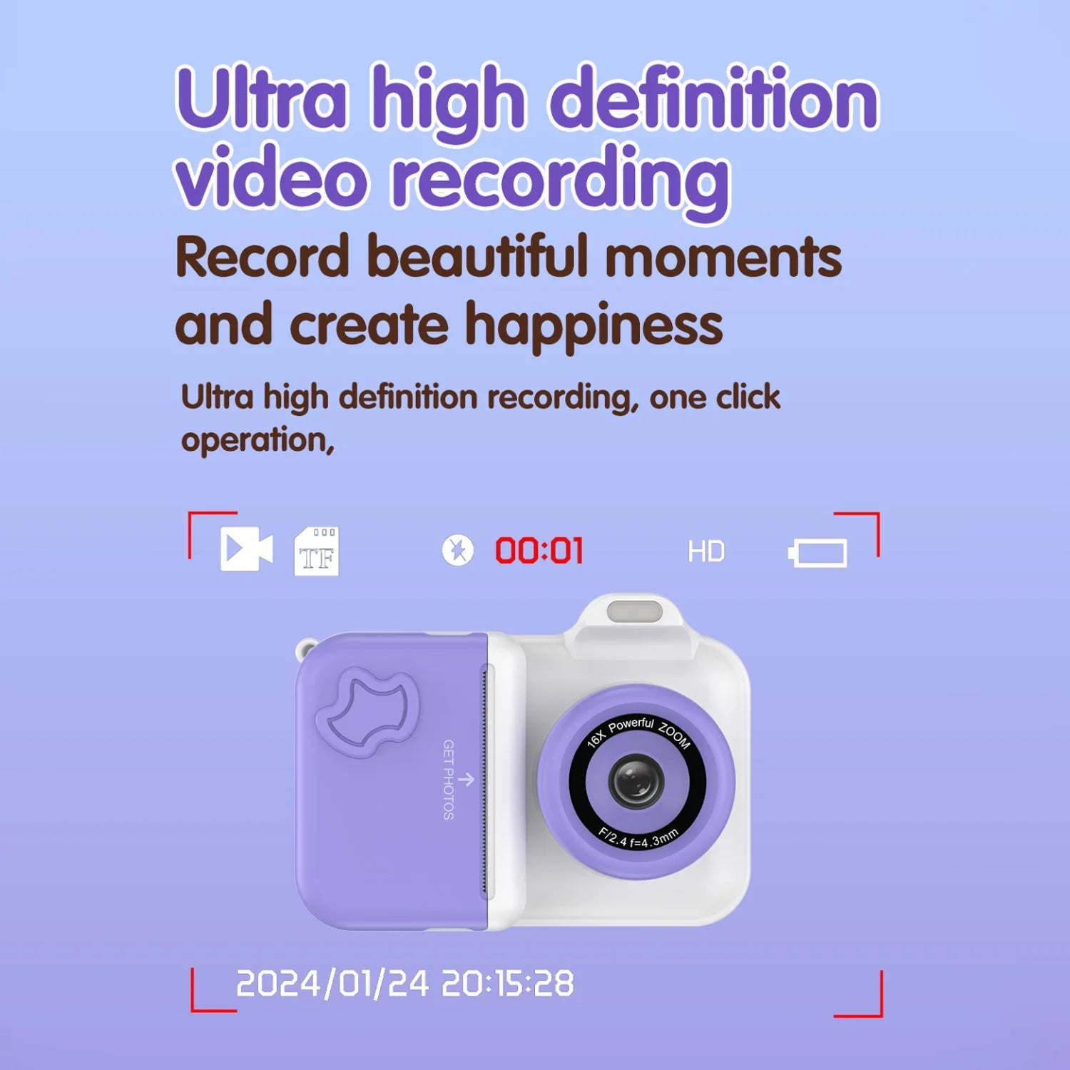 Kids Camera Instant Print 32G Digital Camera For Children Color Pens Thermal Printing Paper Boys Girls Christmas Gifts Toys Good Vibrations