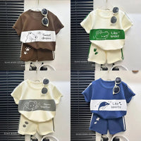 2024 New Kids Short Sleeve Suit Striped Girls Boys Set Summer Tops +short Baby Clothes Children's Wear Good Vibrations