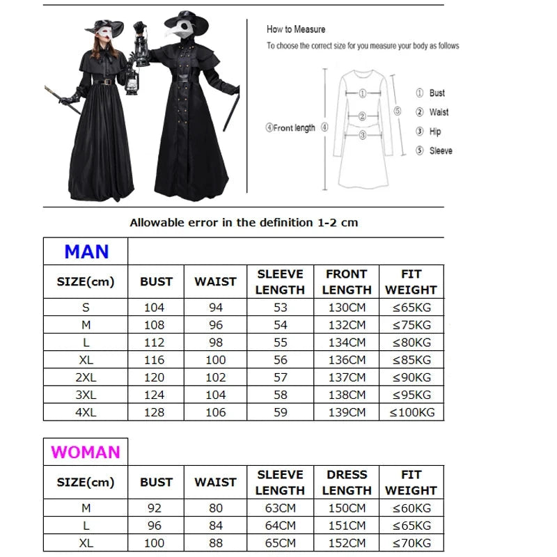 Carnival Halloween Couples Plague Doctor Costume Middle Ages War Nurse Bird Beak Playsuit Cosplay Fancy Party Dress Good Vibrations