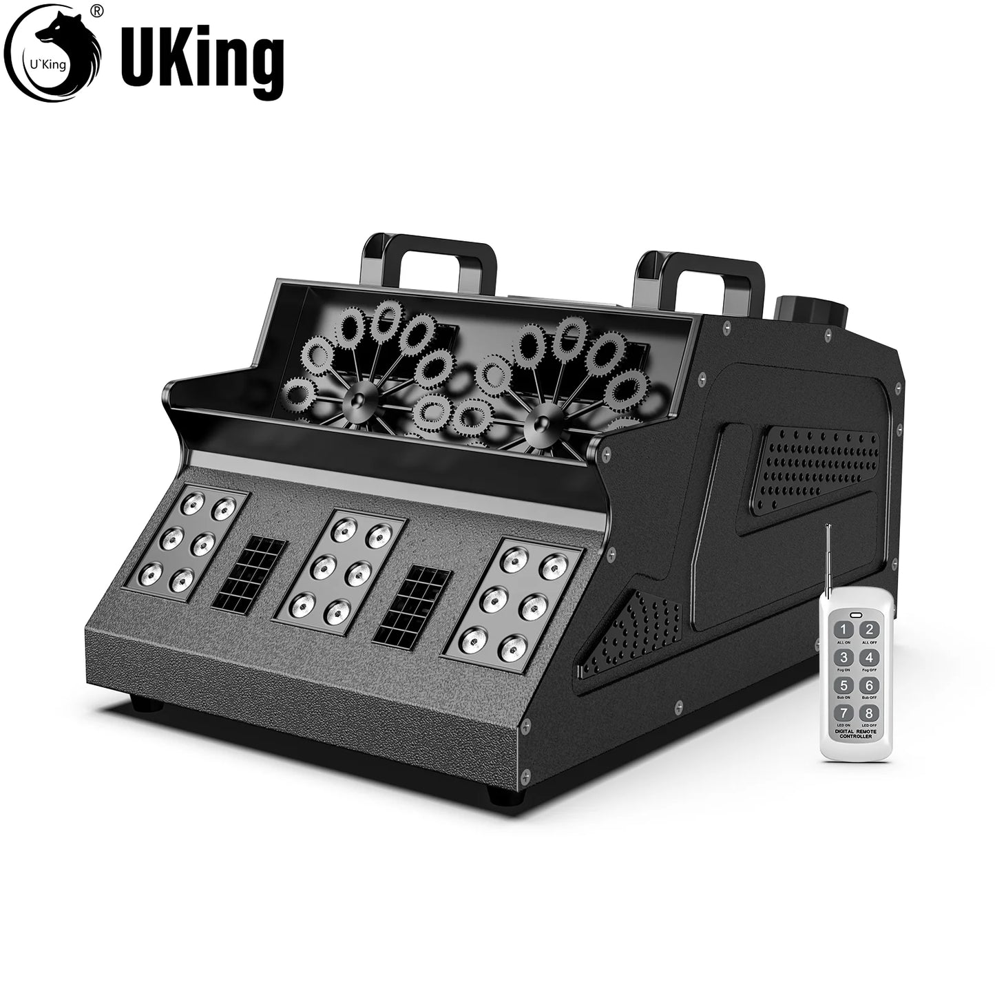 U'King 1500W Smoke Bubble Machine 8 RGB 3IN1 LED Bubble Fog Machine DMX Bubble Fogger Stage Light For DJ Halloween Party Wedding Good Vibrations