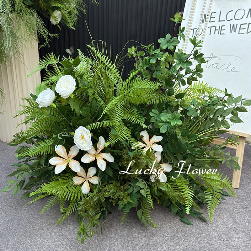 Artificial Plants Flower Arrangement Road Lead Greenery Ball Hang Flower Row Welcome Sign Decor Green Plant Floral Backdrop Prop Good Vibrations