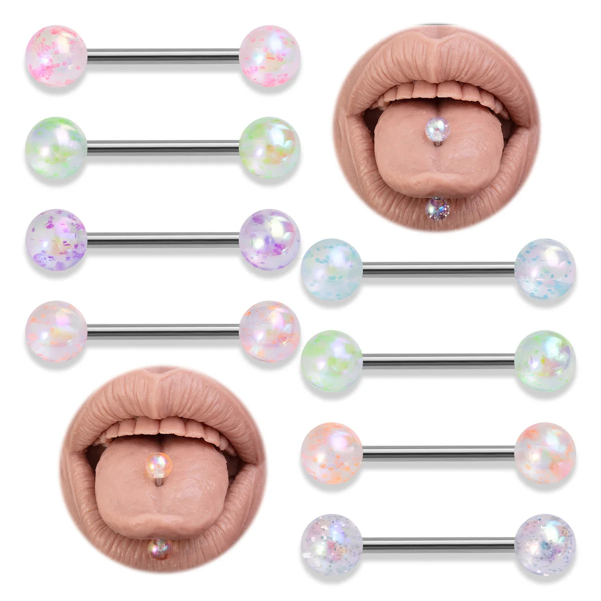 8/16/24PCS Candy Color Tongue Rings Acrylic Ball Nipple Ring Piercing 14G Stainless Steel Barbell Tongue Jewelry for Women 15mm Good Vibrations