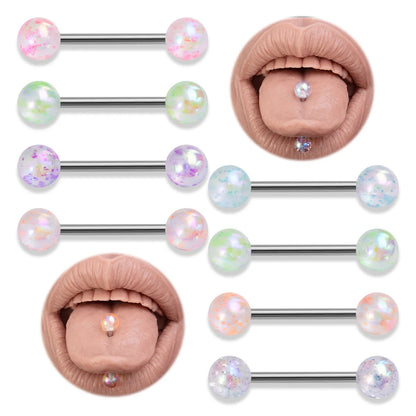 8/16/24PCS Candy Color Tongue Rings Acrylic Ball Nipple Ring Piercing 14G Stainless Steel Barbell Tongue Jewelry for Women 15mm Good Vibrations