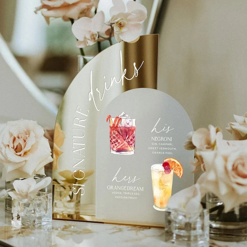 Gold Mirror Wedding Bar Menu Sign,Signature Drinks Sign,Custom Wedding Cocktails,Signature Drinks Menu,Wedding Table Decor Good Vibrations