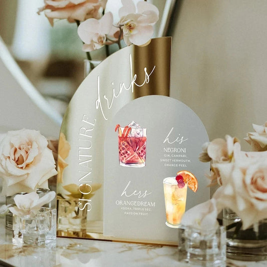 Gold Mirror Wedding Bar Menu Sign,Signature Drinks Sign,Custom Wedding Cocktails,Signature Drinks Menu,Wedding Table Decor Good Vibrations