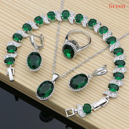 LMFAELECA 925 Silver Women Jewelry Sets Blue Sapphire Earrings Necklace Ring Bracelets Set Gift for Mom/Wife/Sister/Best Friend Good Vibrations