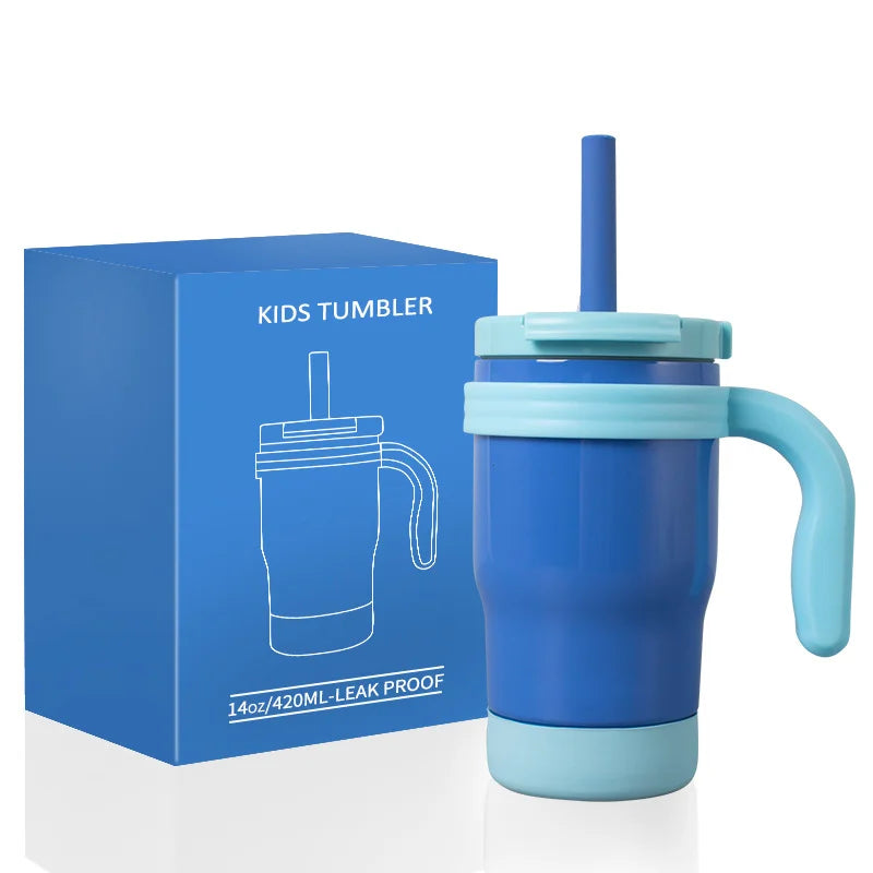 420ML Kids Thermos Bottle Leak Proof Tumbler With Handle Stainless Steel Travel Straw Mug For Toddler Boys Girls Christmas Gifts Good Vibrations