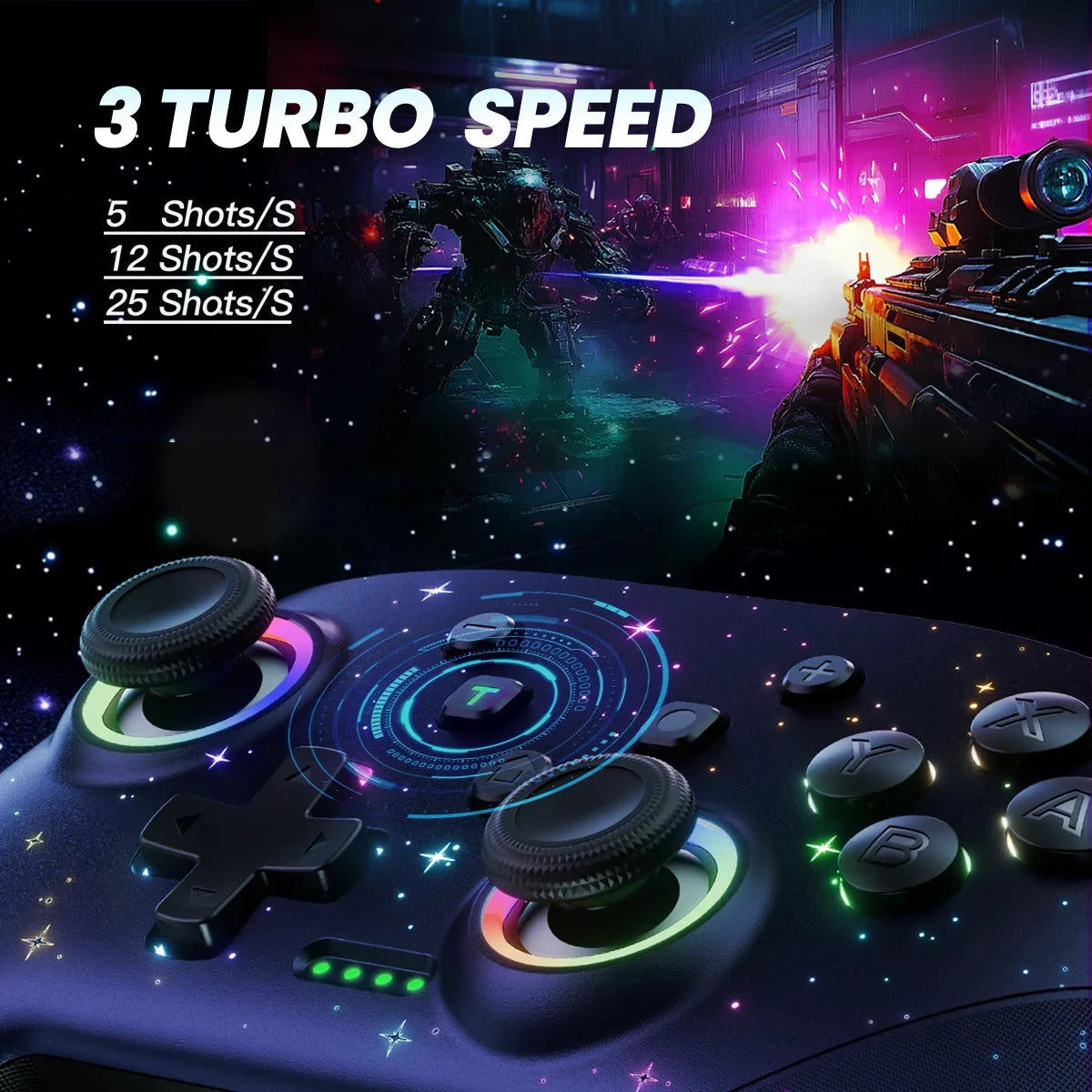 Switch Controller, LED Star Wireless Pro Controller for Switch/Lite/OLED, Multi-Platform Windows PC/IOS/Android Controller with Good Vibrations