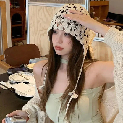 Knitted Hats Handmade Hollowed Knit Cap Literary Fisherman's Hat Crocheted Hat Ethnic Baotou Cap Cotton Pullover Hat Breathable Good Vibrations