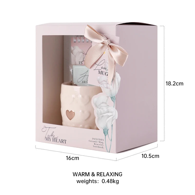BespritGift New High Quality 370ml Ceramic Mug+Bracelet+Notepad Sets Thoughtful Wedding Favors Valentine's Day Gifts for Women Good Vibrations