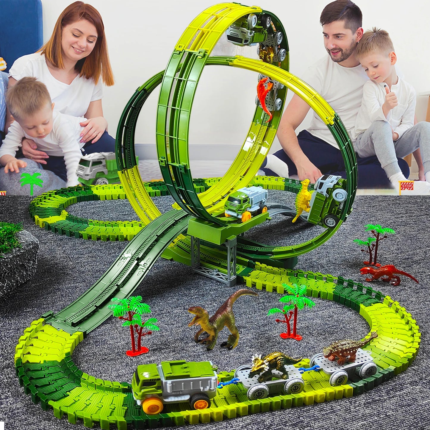 Electric Dinosaur Track Train for Kids - Magic Climbing Engineering Car Puzzle Toy Anti-Gravity Boys Gift Good Vibrations