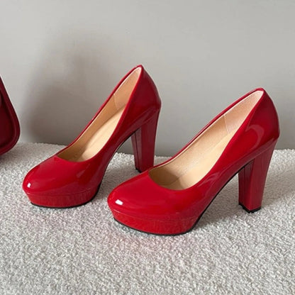 New High Heels Shoes Women White Wedding Shoes Thick High Heels Fashion Party Pumps Footwear Black Red Big Size 34-42 Good Vibrations