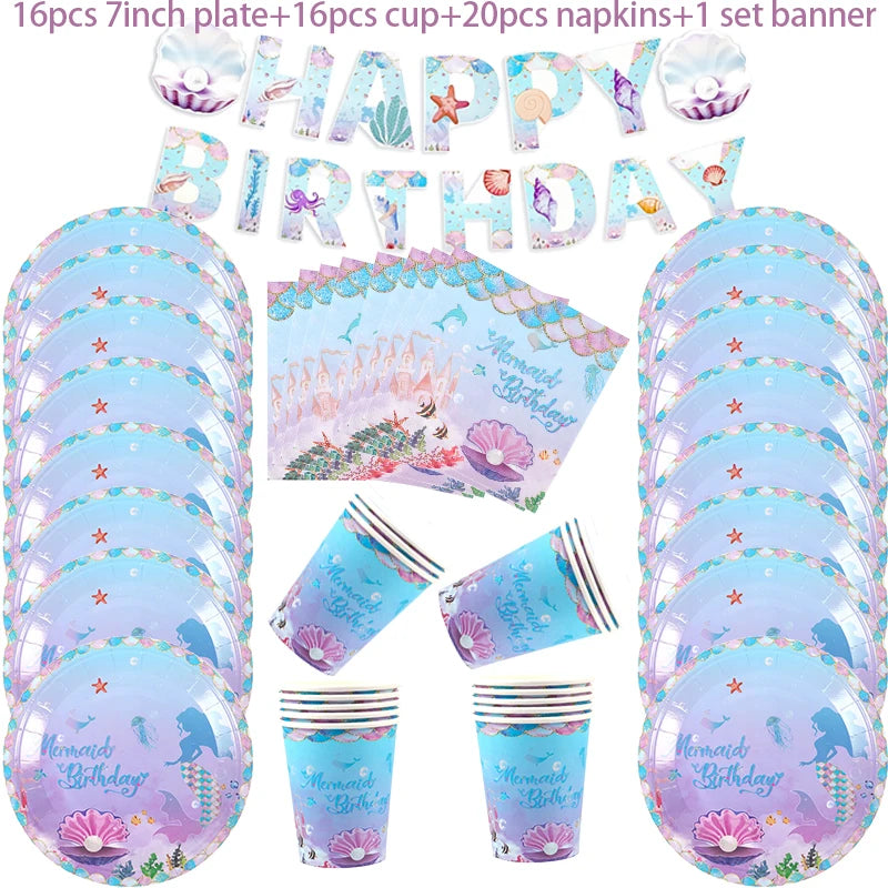 Mermaid Party Decorations Supplies Mermaid Disposable Plates Cup Napkins Set for Girls Baby Shower Mermaids Princess Birthday Good Vibrations