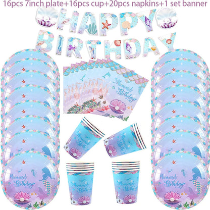 Mermaid Party Decorations Supplies Mermaid Disposable Plates Cup Napkins Set for Girls Baby Shower Mermaids Princess Birthday Good Vibrations