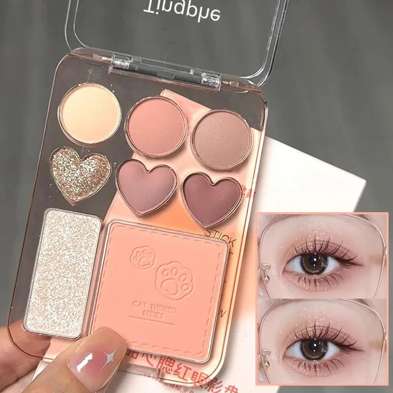 8-color Pearl Glitter Matte Peach Pink Blusher Highlight Eye Shadow All-in-one Plate Korean Makeup Pink Orange Eyeshadow Make Up Good Vibrations