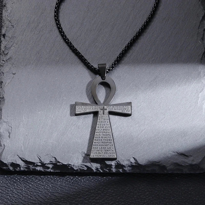 Philippians 4:13 Men's Simple Cross Pendant Necklace Stainless Steel Religious Amulet Jewelry Unisex Bijoux Good Vibrations