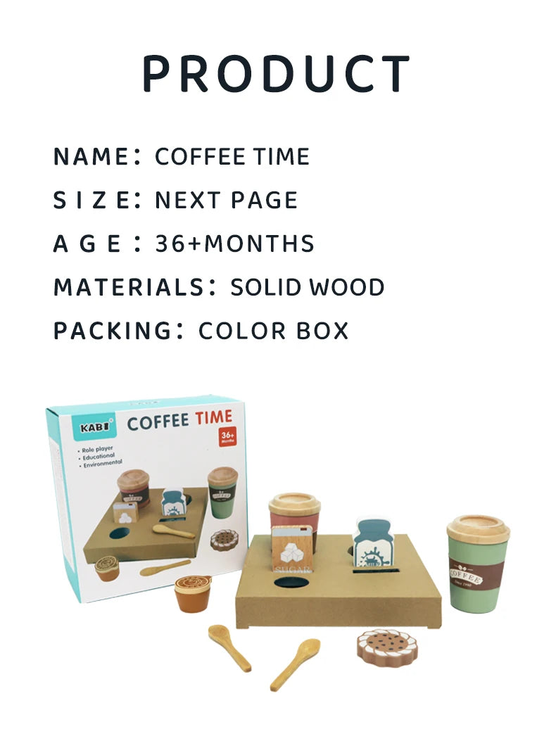 Role Pretend Play Children Simulation Creative Coffee Set Early Educational Afternoon Tea Role Playing Toys for Kids Wooden Toy Good Vibrations