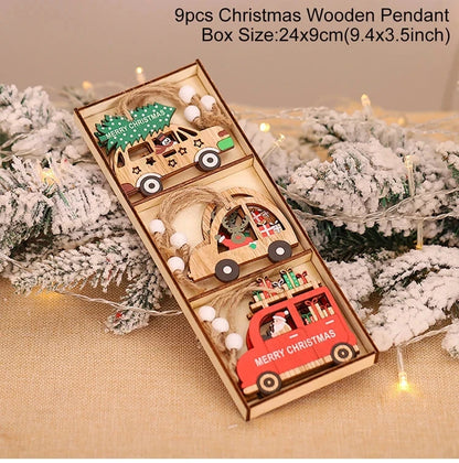 Christmas Wooden Pendant Merry Christmas Tree Decoration for Home 2025 Christmas Ornament Xmas Navidad Gifts Happy New Year 2026 Good Vibrations