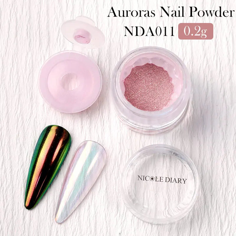 NICOLE DIARY Moonlight Mirror Nail Powder Aurora Silver Glitter Metallic Effect UV Gel Polish Pigment Chrome DIY Nail Decoration Good Vibrations