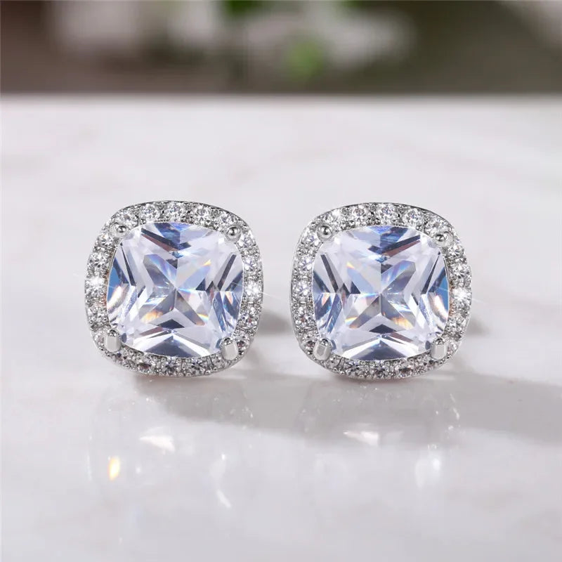 Ne'w Bright White/Yellow/Pink CZ Stud Earrings for Women Fashion Contracted Jewelry High Quality Wedding Engagement Good Vibrations