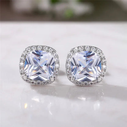 Ne'w Bright White/Yellow/Pink CZ Stud Earrings for Women Fashion Contracted Jewelry High Quality Wedding Engagement Good Vibrations