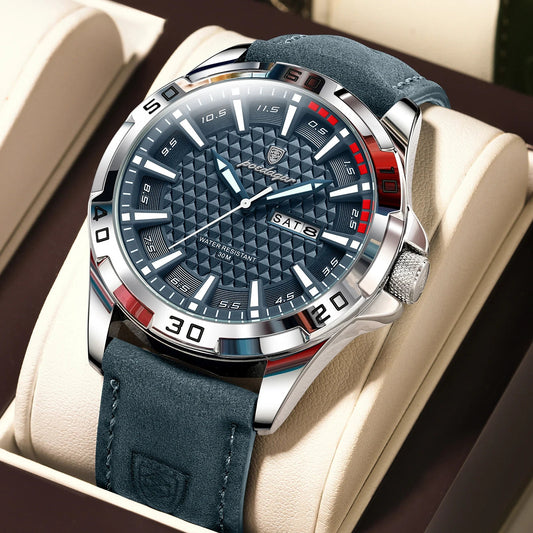 POEDAGAR Original Man Wristwatch Top Luxury Waterproof Luminous Date Week Watch For Men Quartz Sport Leather Men's Watches Reloj Good Vibrations