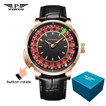 PINDU Design New NH35A Mechanical Watches Men Push Button Turn Russian Roulette Game Sapphire Mirror Diamond Dial Men's Watch Good Vibrations