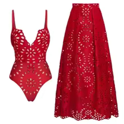 Sexy Women's Lace Hollow Breathable Swimsuit Set Solid Color Backless 2 Piece Beach Beachwear Swimwear Women Beach Swimsuit Good Vibrations