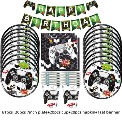 Video Game Party Supplies Set Birthday Decorations Happy Birthday Gaming Backdrop Game On Table Covers Gamer Banner Balloons Good Vibrations