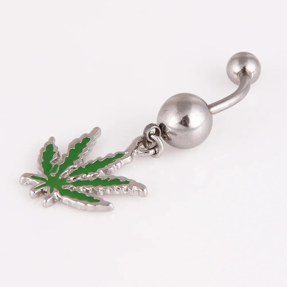 1PC Green Maple Leaf Belly Navel Ring Leaves Weed Dangle Belly Button Piercing Jewelry Surgical Steel Barbell Botton Piercing Good Vibrations Adult Super Store