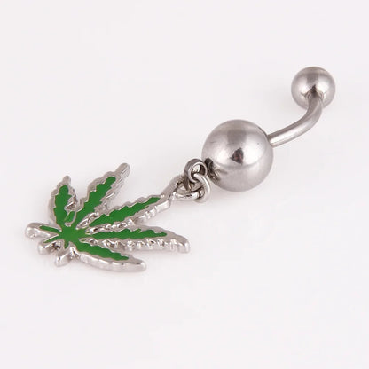 1PC Green Maple Leaf Belly Navel Ring Leaves Weed Dangle Belly Button Piercing Jewelry Surgical Steel Barbell Botton Piercing Good Vibrations Adult Super Store