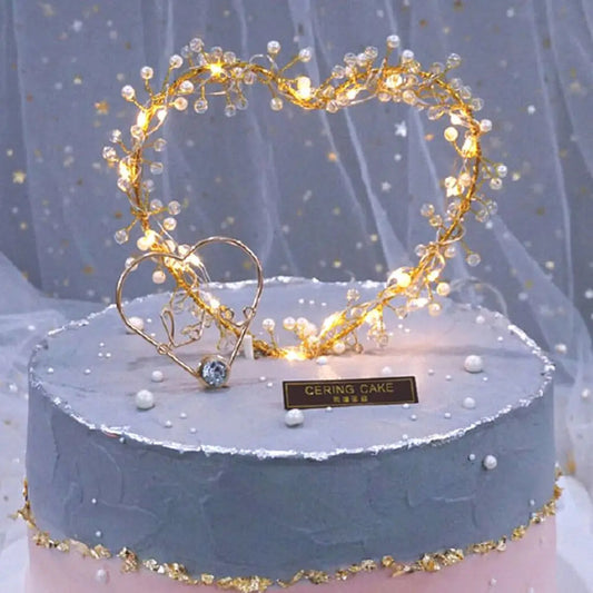 Heart Shape LED Pearl Cake Toppers Baby Happy Birthday Cupcakes Party Decoration Cake Decorating Tool Good Vibrations