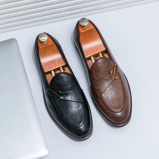Black Loafers for Men Fashion Stone Pattern Men's Formal Monk Shoes Business Handmade Leather Men's Social Shoes Driving Shoes Good Vibrations