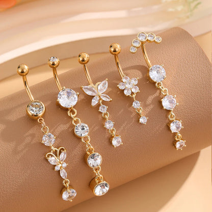 3-5pcs/Lot Belly Button Ring Sets Heart Butterfly Flower Dangled Belly Piercing Nombril 14G Curved Navel Rings Jewelry for Women Good Vibrations Adult Super Store
