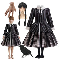 Halloween Gothic Style Costume Dress for Girls Wensday 2 Cosplay Striped School Uniform Party Ball Gown Kids Vestidos Good Vibrations