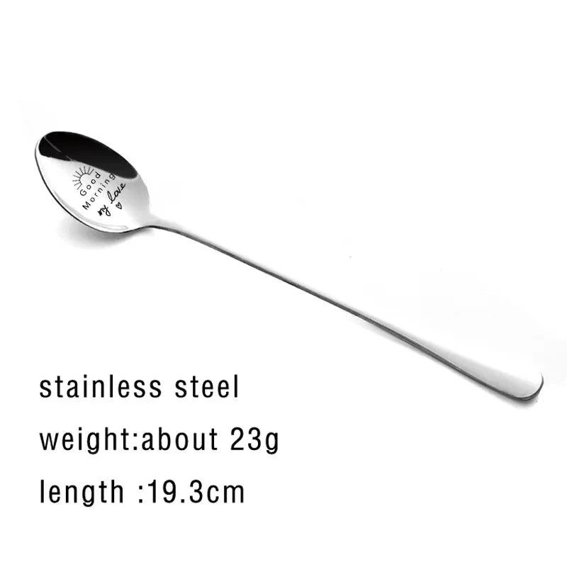 Valentines Day Gift Stainless Steel Milk Coffee Spoons Love Letter Wedding Souvenirs Anniversary Gift for Girlfriend Boyfriend Good Vibrations