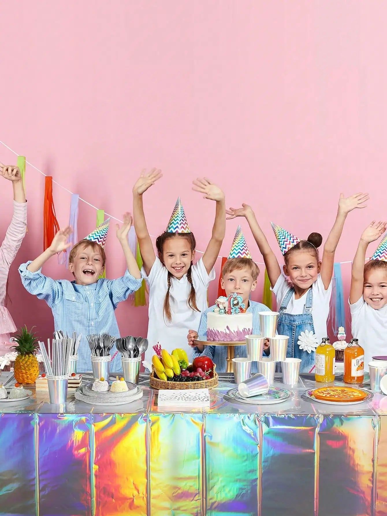 Rainbow Party Supplies Decorations, Holographic Paper Plates and Napkins Set for Birthday Wedding Holiday Party, Christmas Good Vibrations
