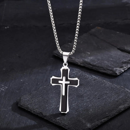 3D Cross Pendant Necklaces for Men Boys,Black Gold Color Stainless Steel Cross Necklace,Hiphop Punk Party Gift Good Vibrations