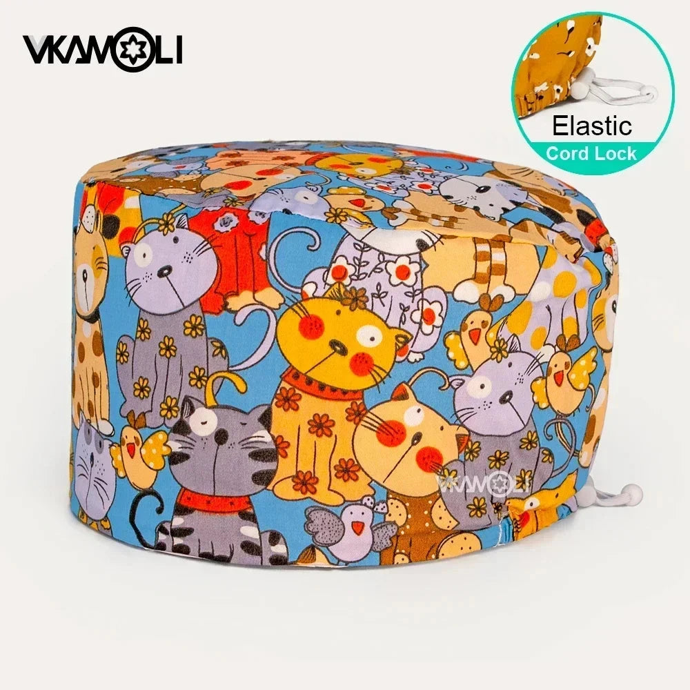 Surgical hats with various prints of rabbits dogs animals designed as hair care hats for doctors and nurses scrub hat Good Vibrations