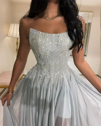 Customized Prom Dresses Exquisite  Strapless A-line Celebrity  Sequin Draped Chiffon Occasion Evening Gown  prom dress for black Good Vibrations