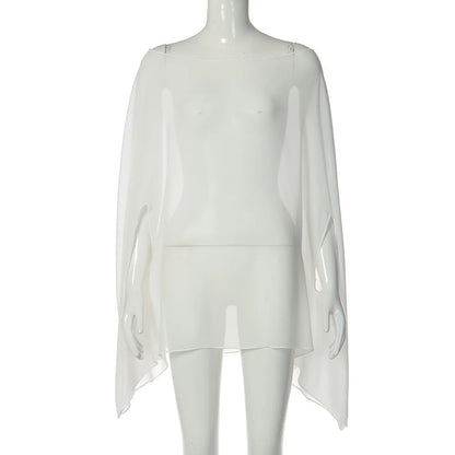 Woman Clothes See-through Chiffon Blouses Sexy Fashion Solid Cover-ups Ladies Elegant Night Club Tops White Black Streetwear Good Vibrations