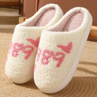 Women's Lovely Pretty Bow Flowers Slippers Men Cartoon Soft Warm Sandals Females Cute Plush Cotton Flat Slides For Autumn Winter Good Vibrations