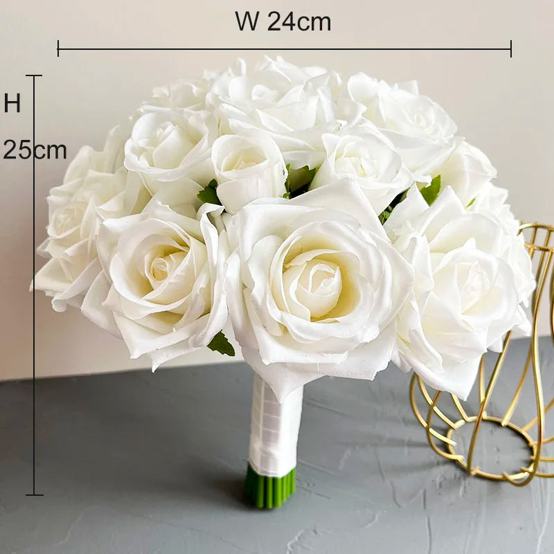 Bride Bridesmaids Bouquet Wedding Flowers Accessories Boutonniere Men White Silk Roses Artificial Bridal Bouquet Centrepiece Good Vibrations